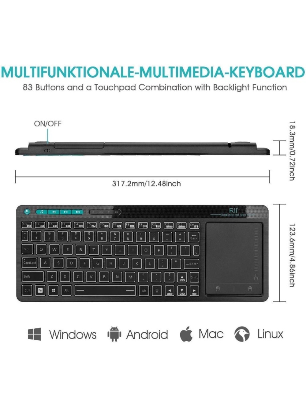 Rii Wireless Keyboard with Touchpad - USB Receiver Included